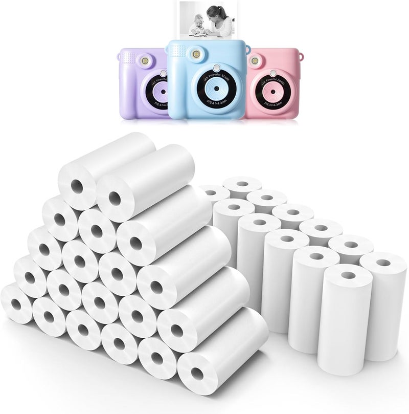 Hikkon 32 Rolls Instant Print Camera for Kids Refill Print Paper - Thermal Print Paper Rolls Photo Print HD Printing for Most Kids Instant Camera(White) - Image 1